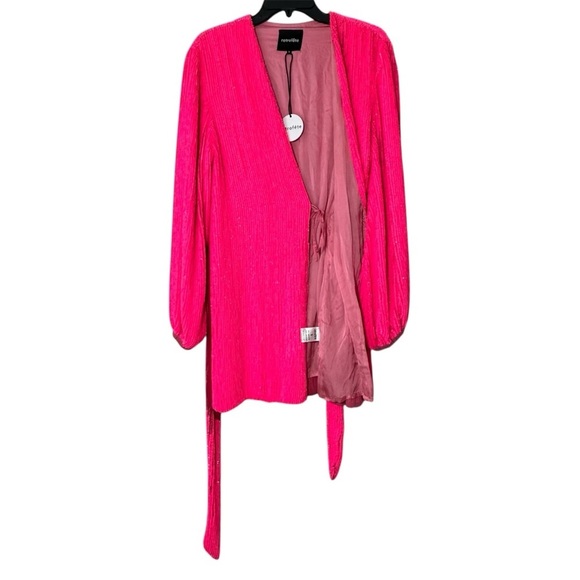 NWT Retrofete Gabrielle Sequin Wrap Robe Mini Dress in Hot Pink size S V Neck - Picture 10 of 16